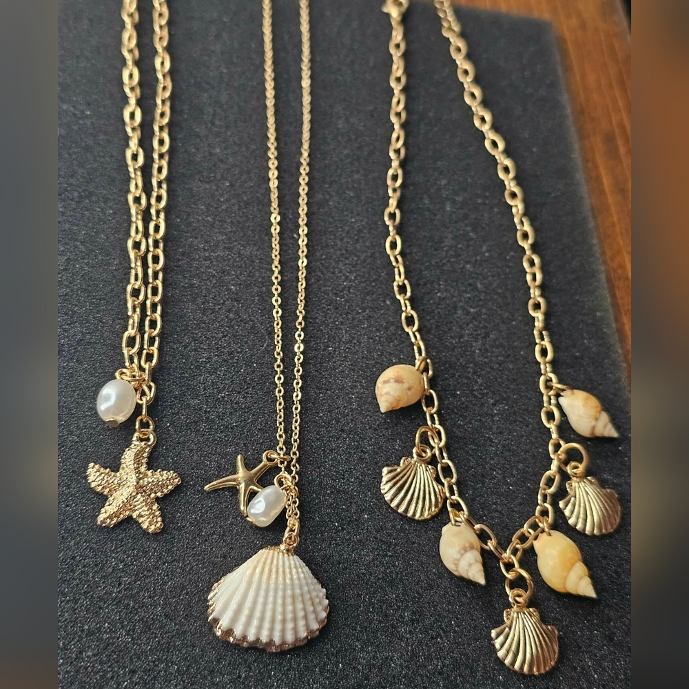 Gold Shell and Starfish Necklace Set/ Braclets